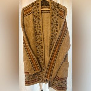 Lucky Brand cardigan. Oatmeal heather with aztec design. Size XL
